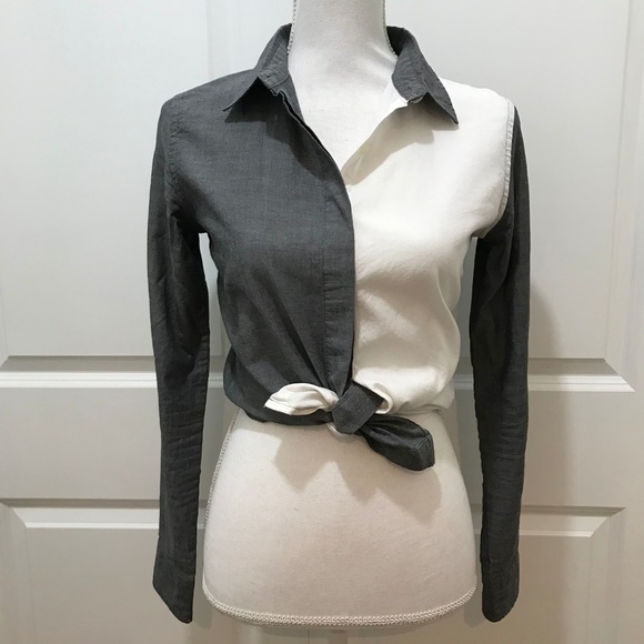 Jonathan Simkhai Gray and White Button Down Shirt - Picture 2 of 7